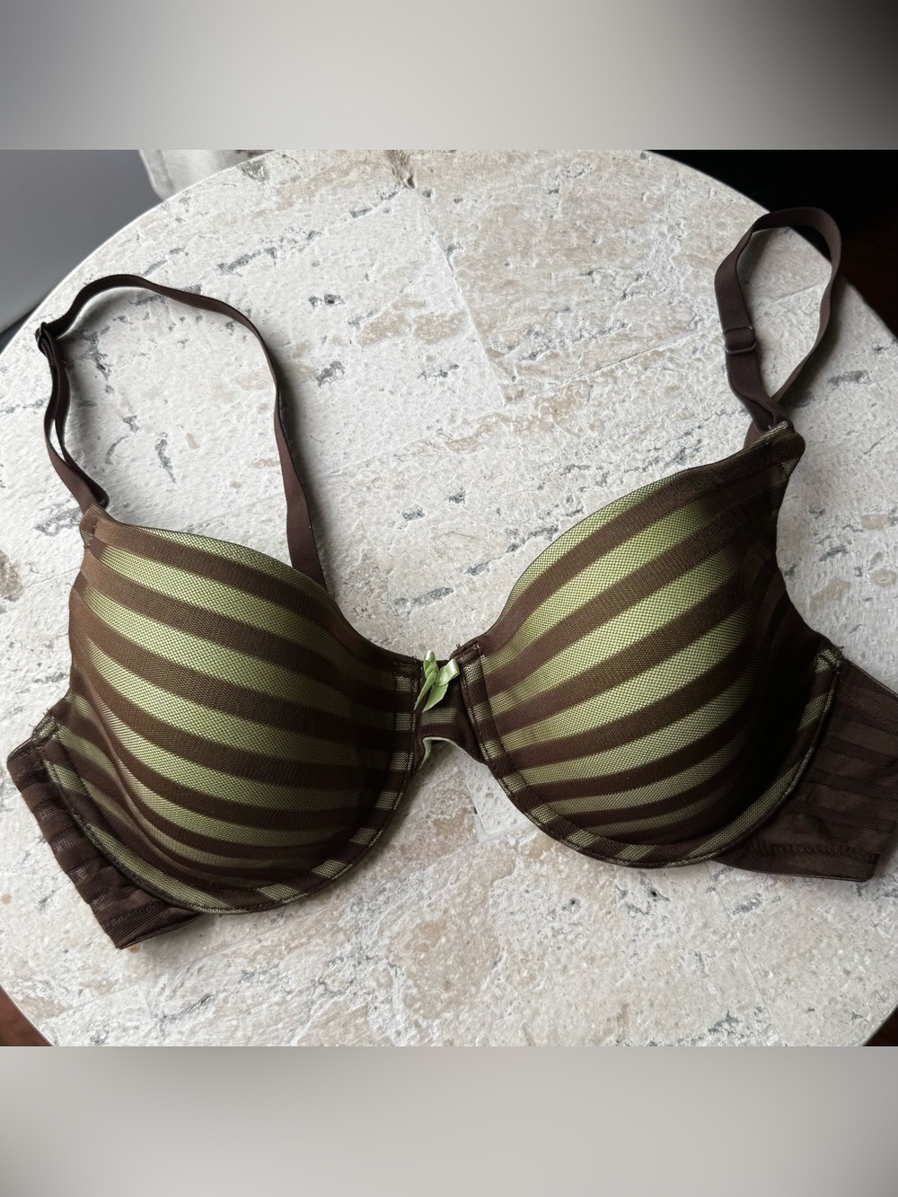 Maidenform One Fab Fit Demi Bra 36C Brown Green Striped Mesh
